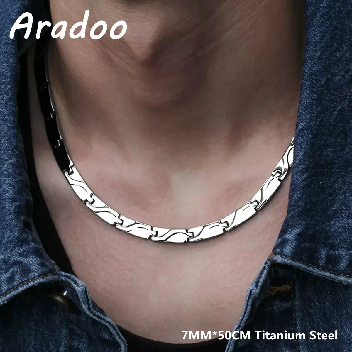 ARADOO Titanium Steel Men's Necklace Collar Simple Design Stainless Steel Magnetic Necklaces