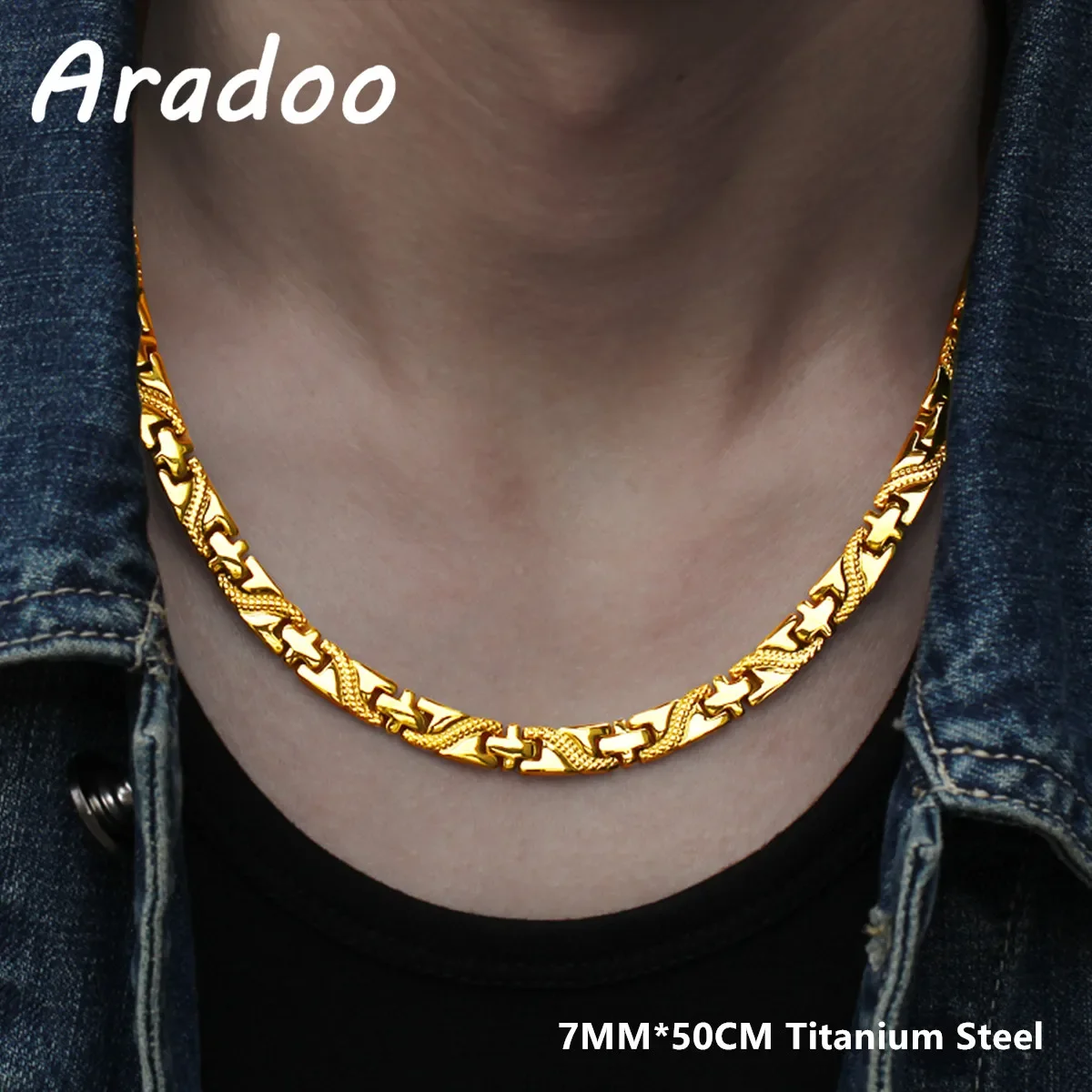 ARADOO Titanium Steel Men's Necklace Collar Simple Design Stainless Steel Magnetic Necklaces