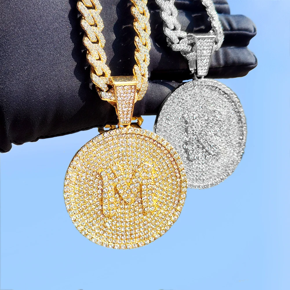 Iced Out 14MM Prong Cuban Chain Letters Necklace For Women Bling Round Initials Name Necklaces Hiphop Chain Couple Gifts Jewelry