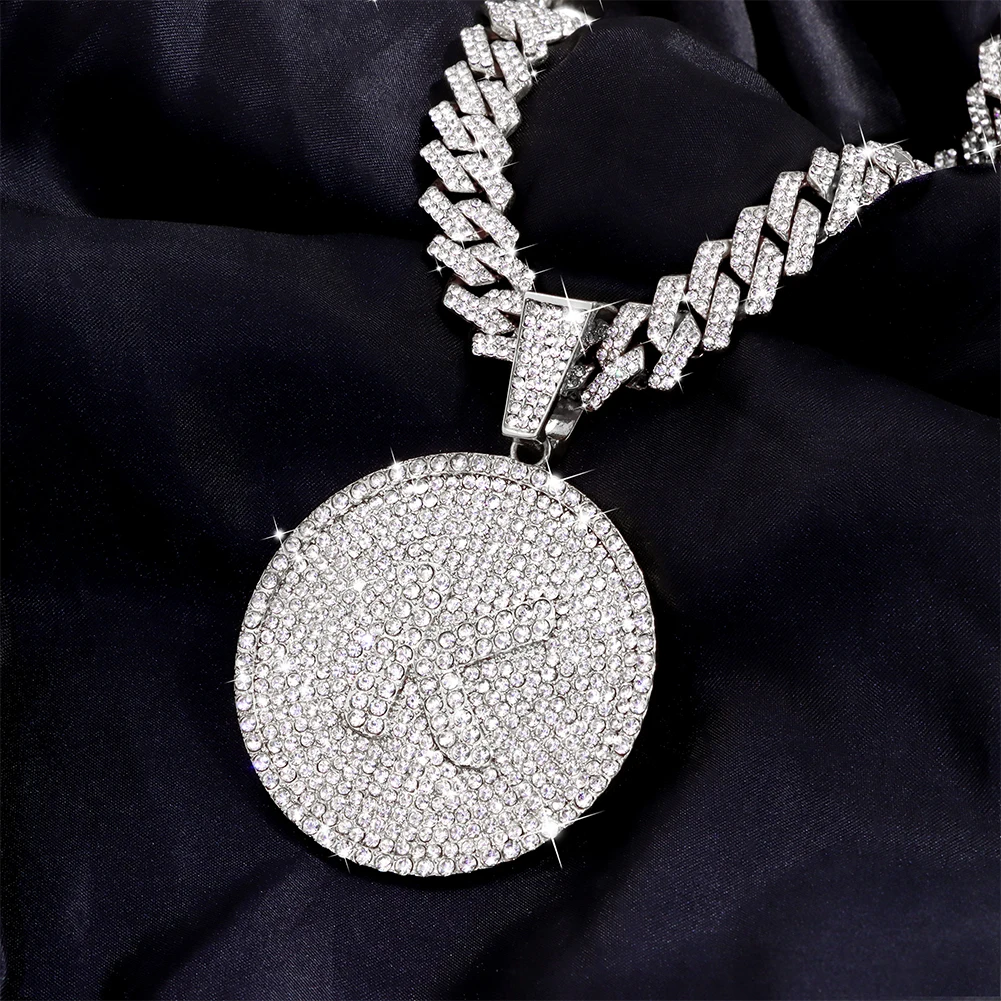 Iced Out 14MM Prong Cuban Chain Letters Necklace For Women Bling Round Initials Name Necklaces Hiphop Chain Couple Gifts Jewelry
