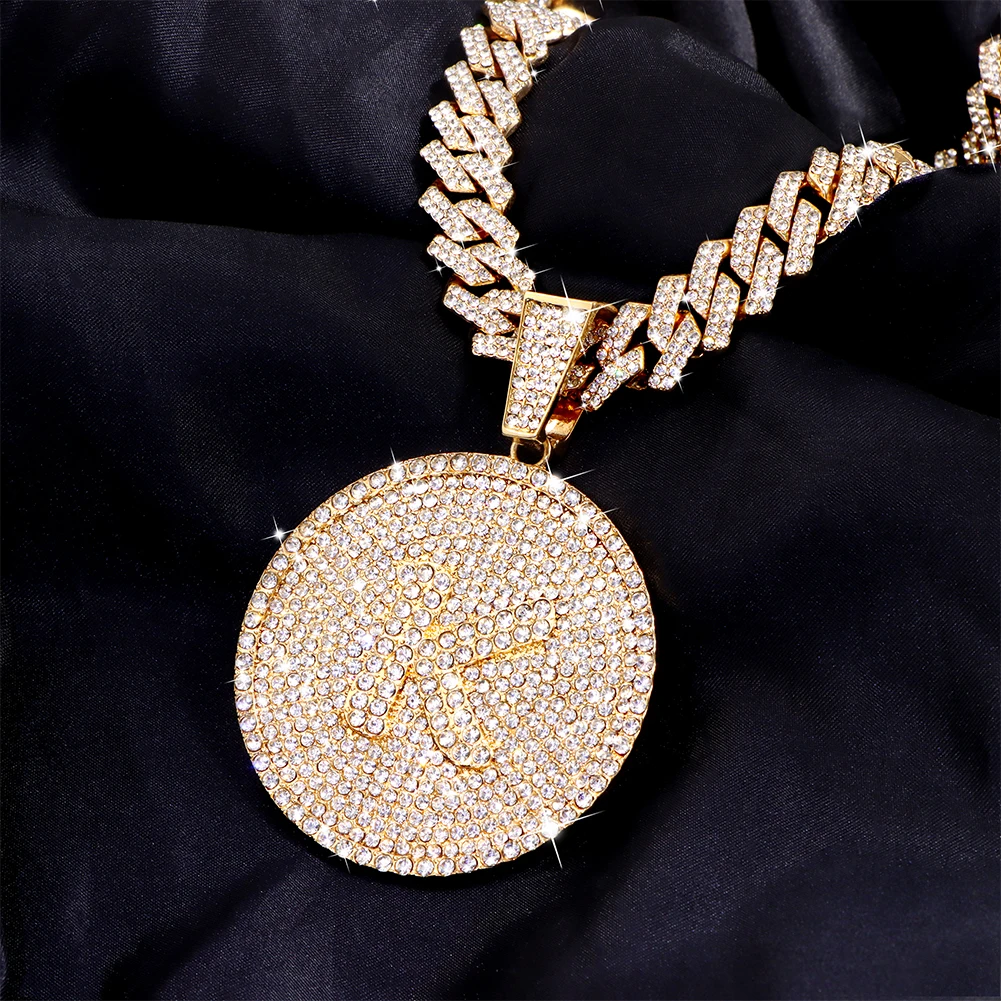 Iced Out 14MM Prong Cuban Chain Letters Necklace For Women Bling Round Initials Name Necklaces Hiphop Chain Couple Gifts Jewelry