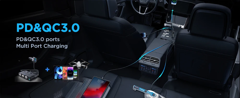 Joyroom 139W 7 in 1 Car Charger Adapter Fast PD QC3.0 Socket Cigarette Lighter Splitter Charge Independent Switches DC Outlet