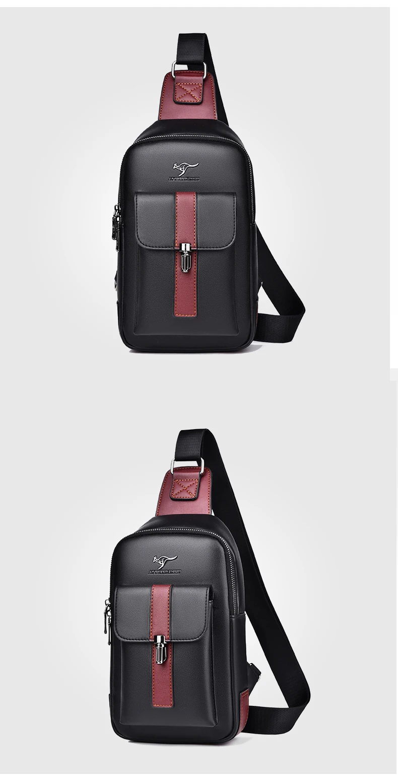 Men Leather Chest Bag Crossbody Sling Bag Casual Business Travel Shoulder Messenger Bag Black Brown