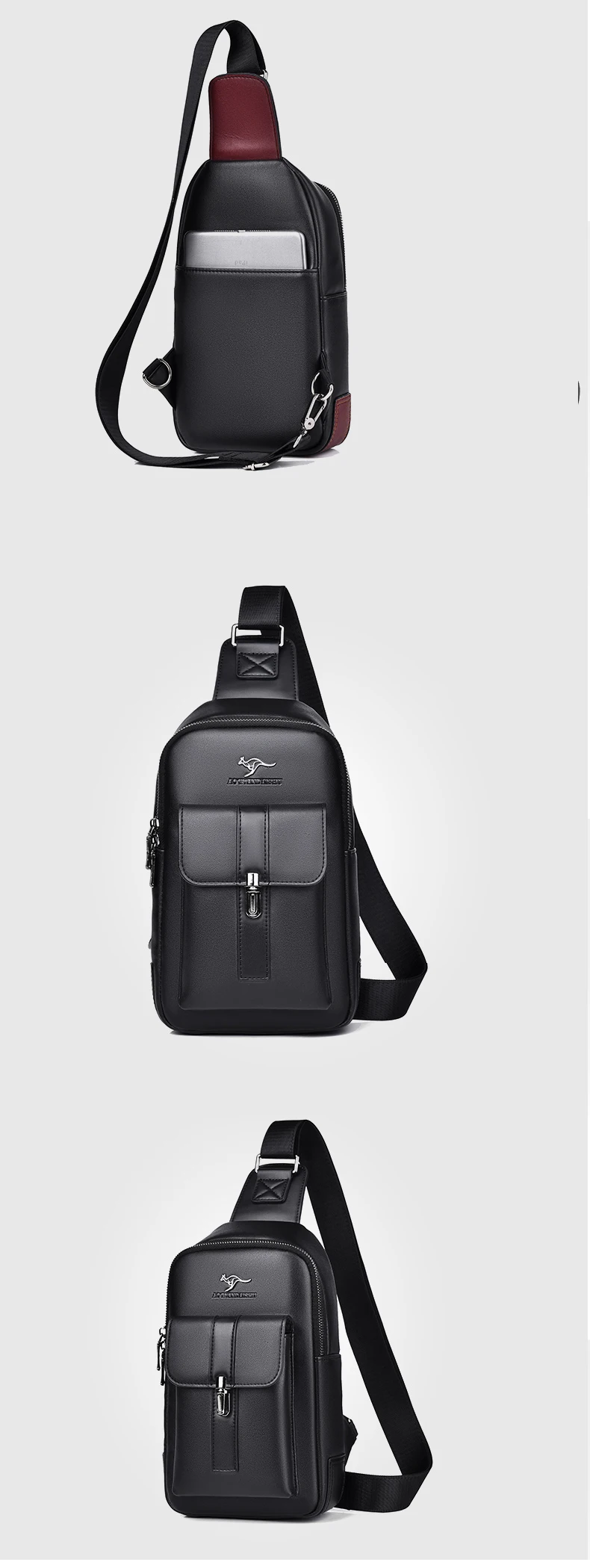 Men Leather Chest Bag Crossbody Sling Bag Casual Business Travel Shoulder Messenger Bag Black Brown