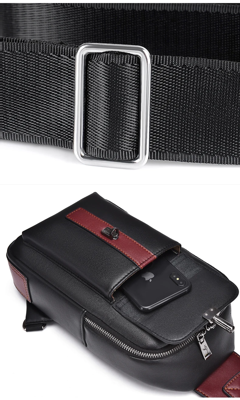 Men Leather Chest Bag Crossbody Sling Bag Casual Business Travel Shoulder Messenger Bag Black Brown