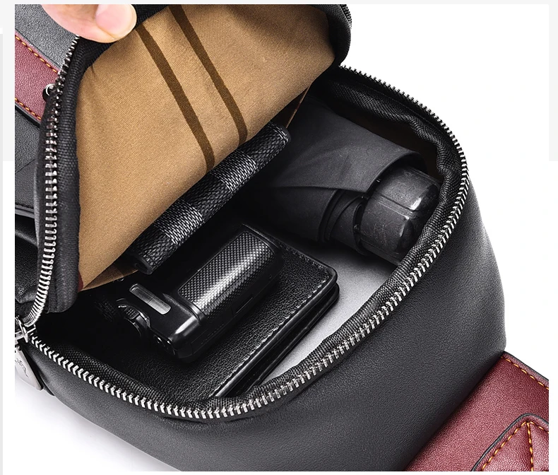 Men Leather Chest Bag Crossbody Sling Bag Casual Business Travel Shoulder Messenger Bag Black Brown