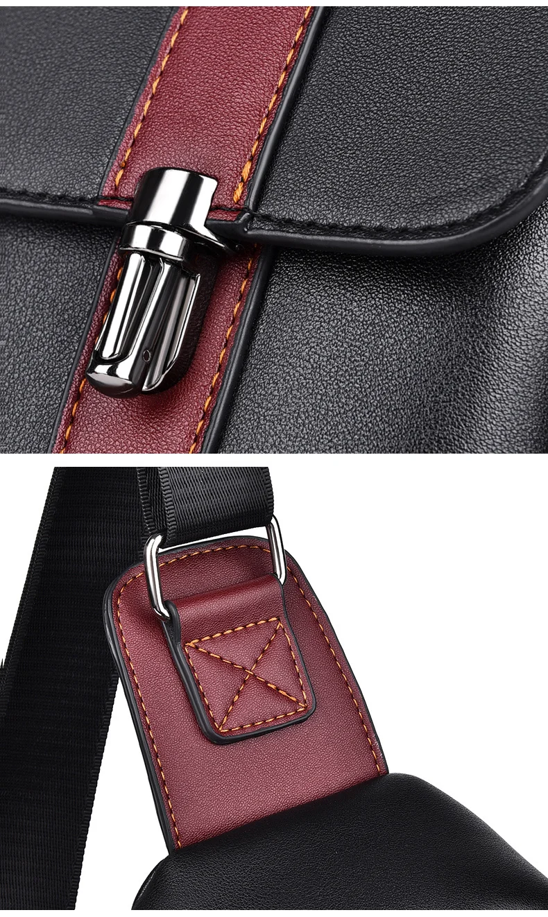 Men Leather Chest Bag Crossbody Sling Bag Casual Business Travel Shoulder Messenger Bag Black Brown