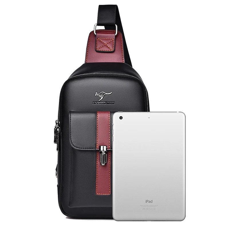 Men Leather Chest Bag Crossbody Sling Bag Casual Business Travel Shoulder Messenger Bag Black Brown