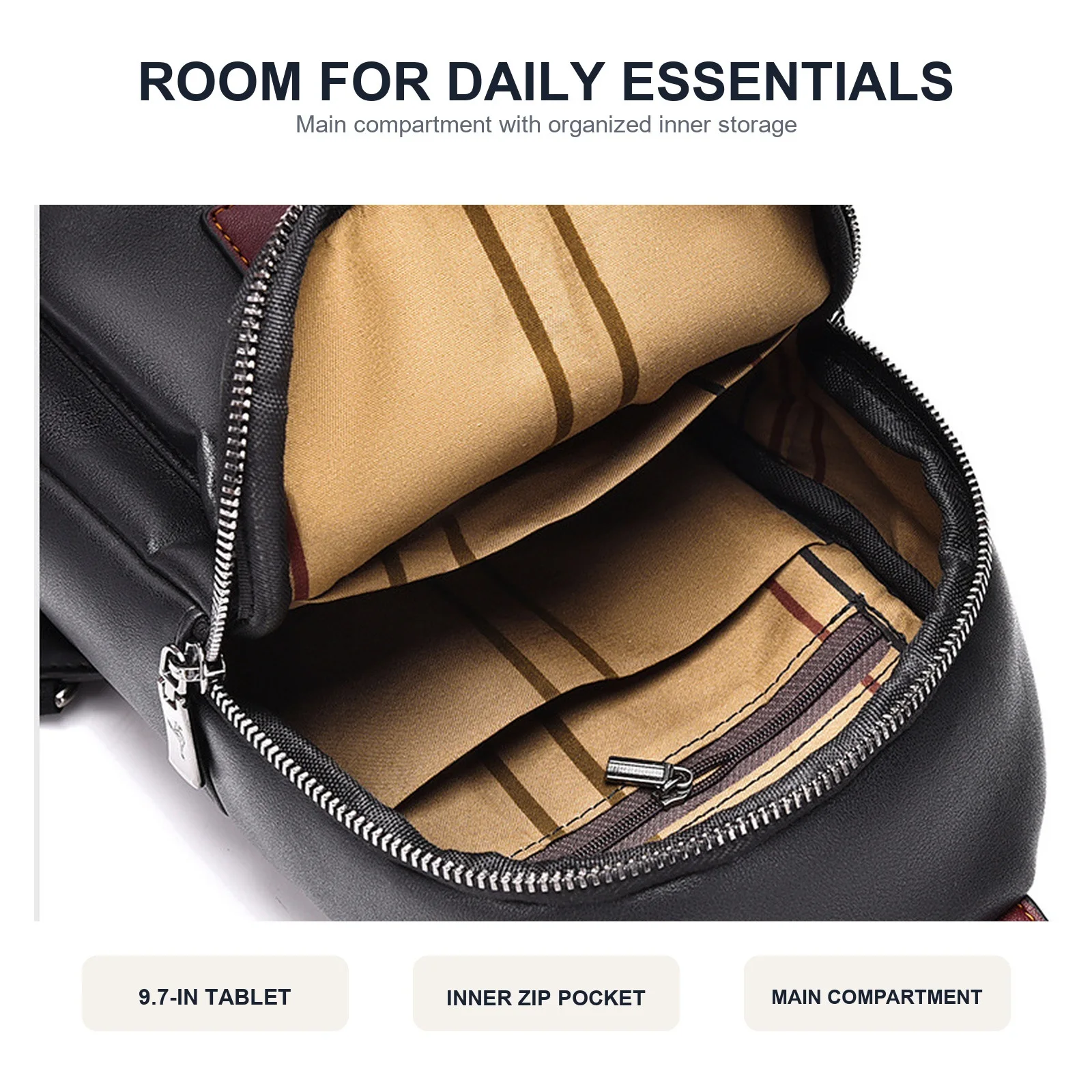 Men Leather Chest Bag Crossbody Sling Bag Casual Business Travel Shoulder Messenger Bag Black Brown