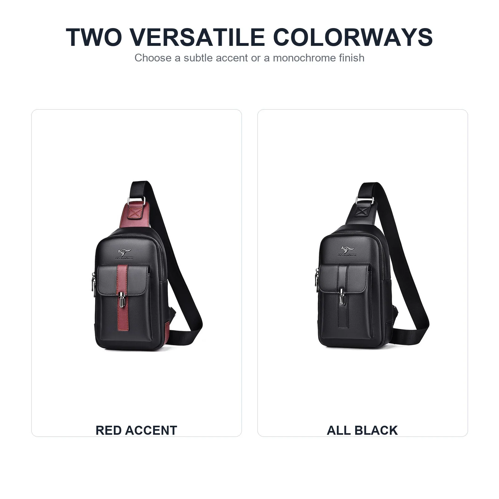 Men Leather Chest Bag Crossbody Sling Bag Casual Business Travel Shoulder Messenger Bag Black Brown
