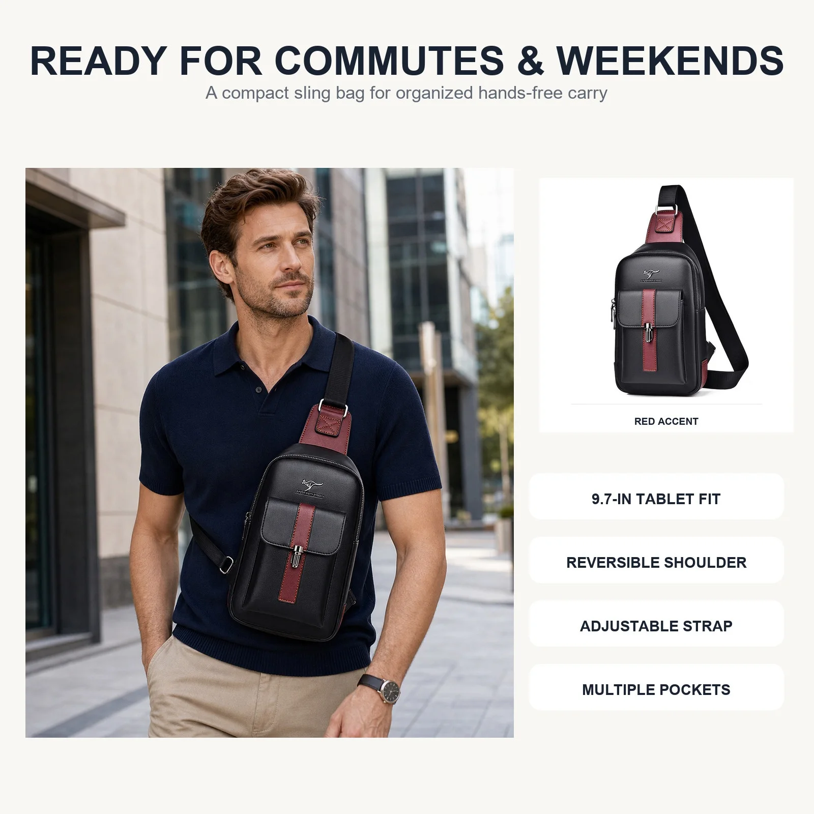 Men Leather Chest Bag Crossbody Sling Bag Casual Business Travel Shoulder Messenger Bag Black Brown