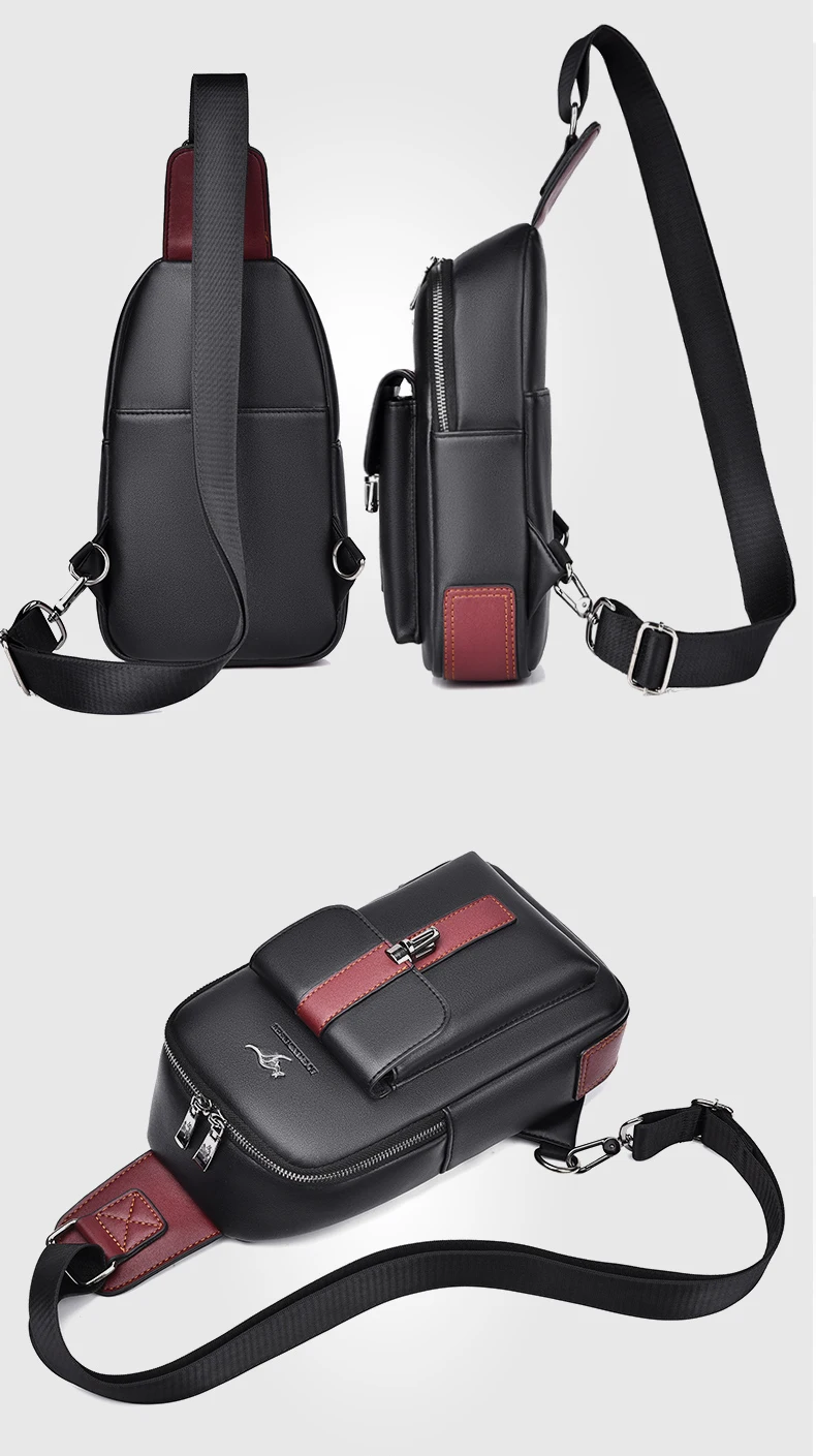 Men Leather Chest Bag Crossbody Sling Bag Casual Business Travel Shoulder Messenger Bag Black Brown