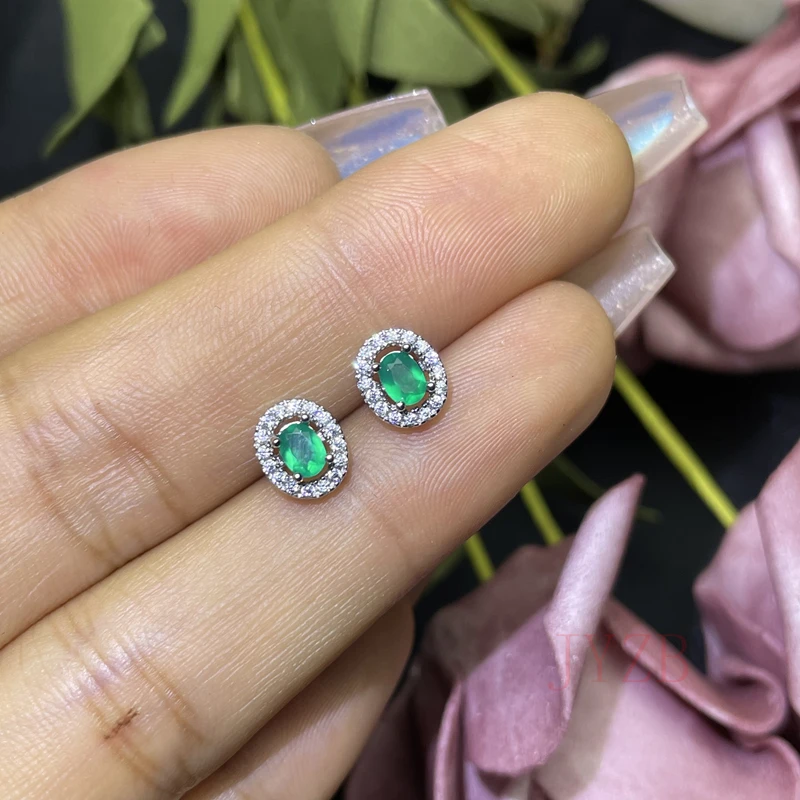 100% Natural emerald Stud earrings Luxury Style 3*4 mm 925 Silver Colombian origin 0.5ct