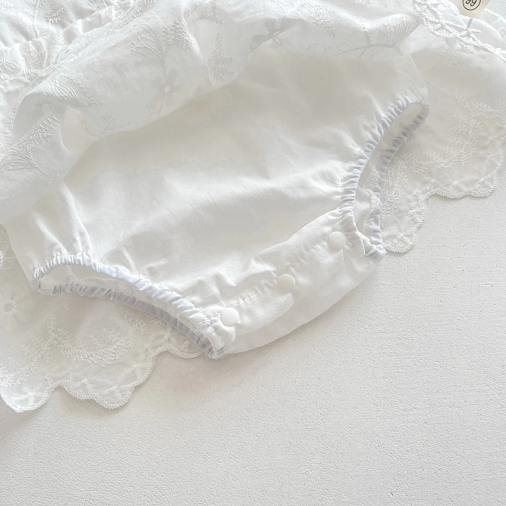 Newborn Baby Girl Short Sleeve Embroidery Cotton Romper Dress Infant Girls Princess Skirt Baby Baptism Clothes