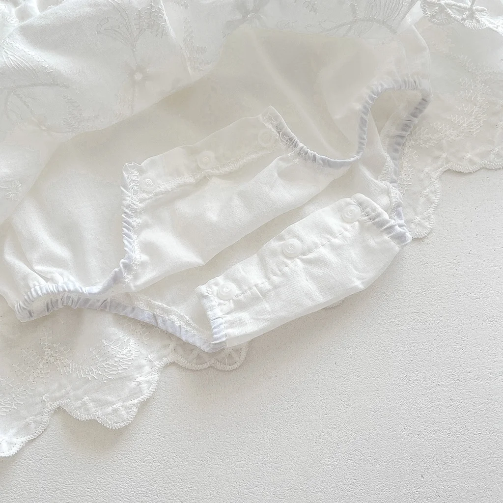 Newborn Baby Girl Short Sleeve Embroidery Cotton Romper Dress Infant Girls Princess Skirt Baby Baptism Clothes