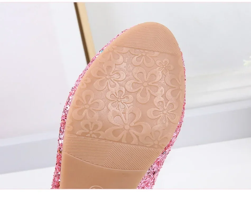 Girls Shoes Children High Heel Glitter Crystal Sandals Fashion Buckle Kids Princess Dance Shoe Student Performance Leather Shoes