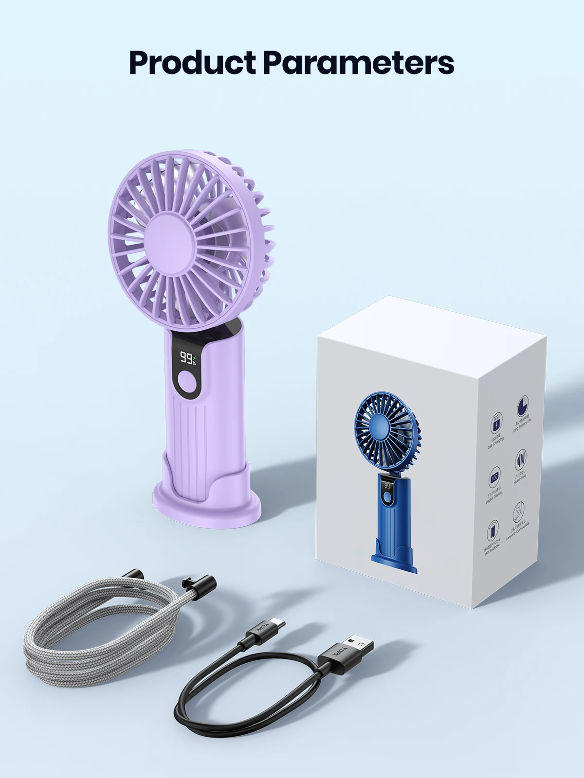TOPK K38 Portable Handheld Fan,5000mAh 3 in 1 Multifunction Personal Travel Neck Fan with Digital Display,90° Foldable Desk Fan