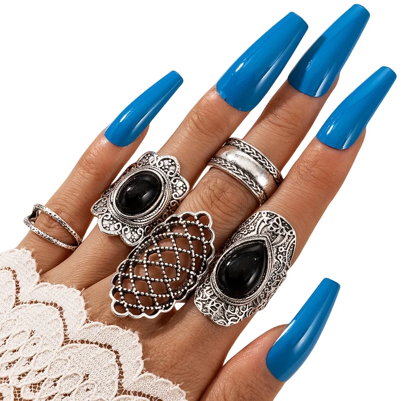 50pcs/Lot Wholesale Vintage Exaggerate Big Water Drop Finger Rings for Women Purple Crystal Oval Opal Stone Bear Acrylic Jewelry