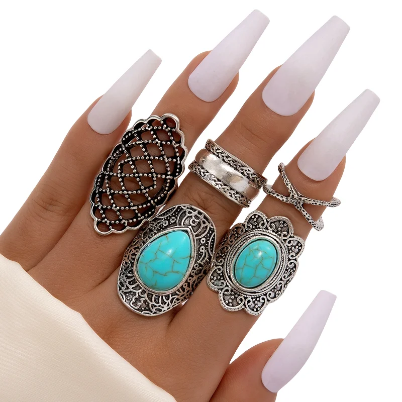 50pcs/Lot Wholesale Vintage Exaggerate Big Water Drop Finger Rings for Women Purple Crystal Oval Opal Stone Bear Acrylic Jewelry