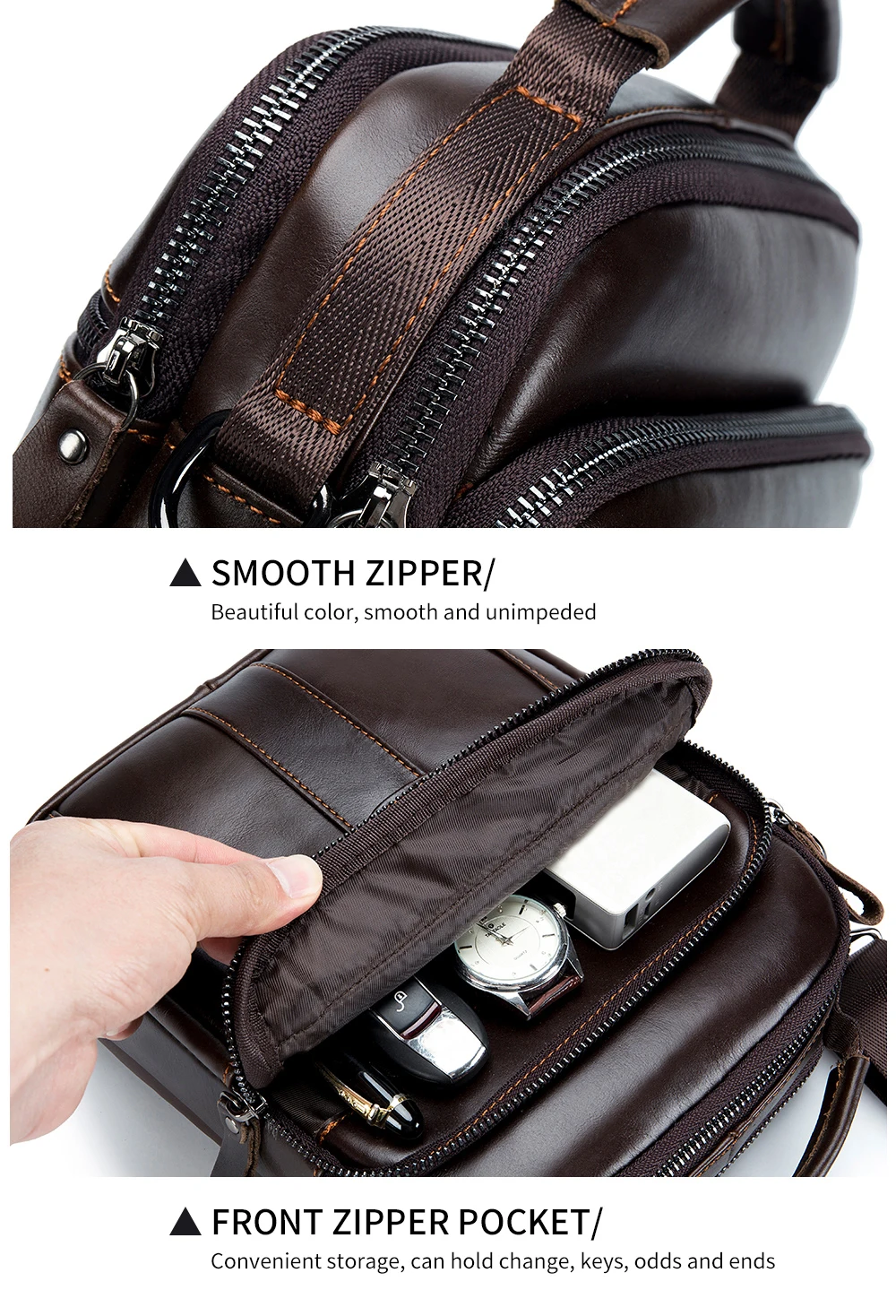 Men's crossbody bag, fashionable leather bag, trendy retro men's top layer cowhide shoulder bag