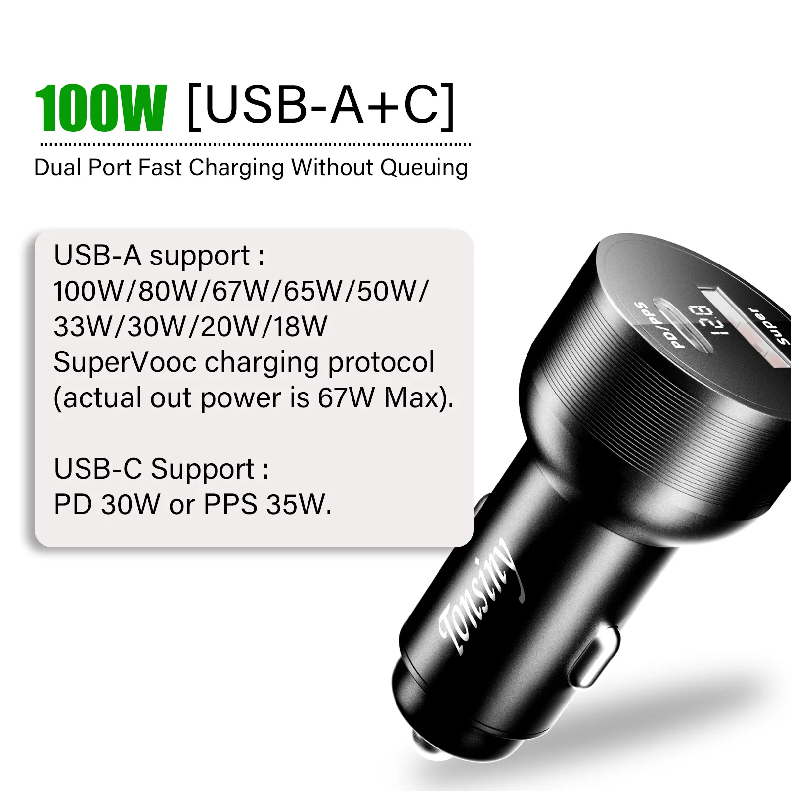 For OPPO car charger SuperVooc 100W, Cigarette Lighter plug for OPPO Find X7 Reno8,12V Usb for realme oneplus charger warp 80w