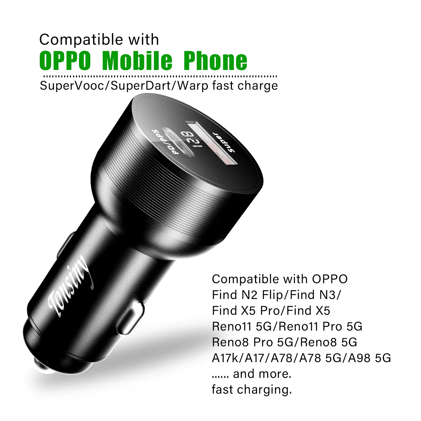 For OPPO car charger SuperVooc 100W, Cigarette Lighter plug for OPPO Find X7 Reno8,12V Usb for realme oneplus charger warp 80w