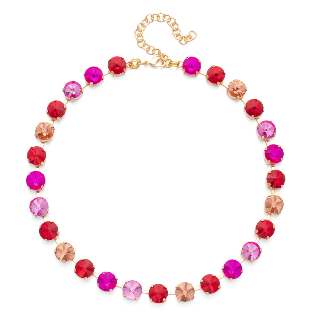 2023 Spring Summer Style Colorful Crystal Beads Necklace For Women Round Crystal Charms Choker Handmade Crystal Jewelry Party