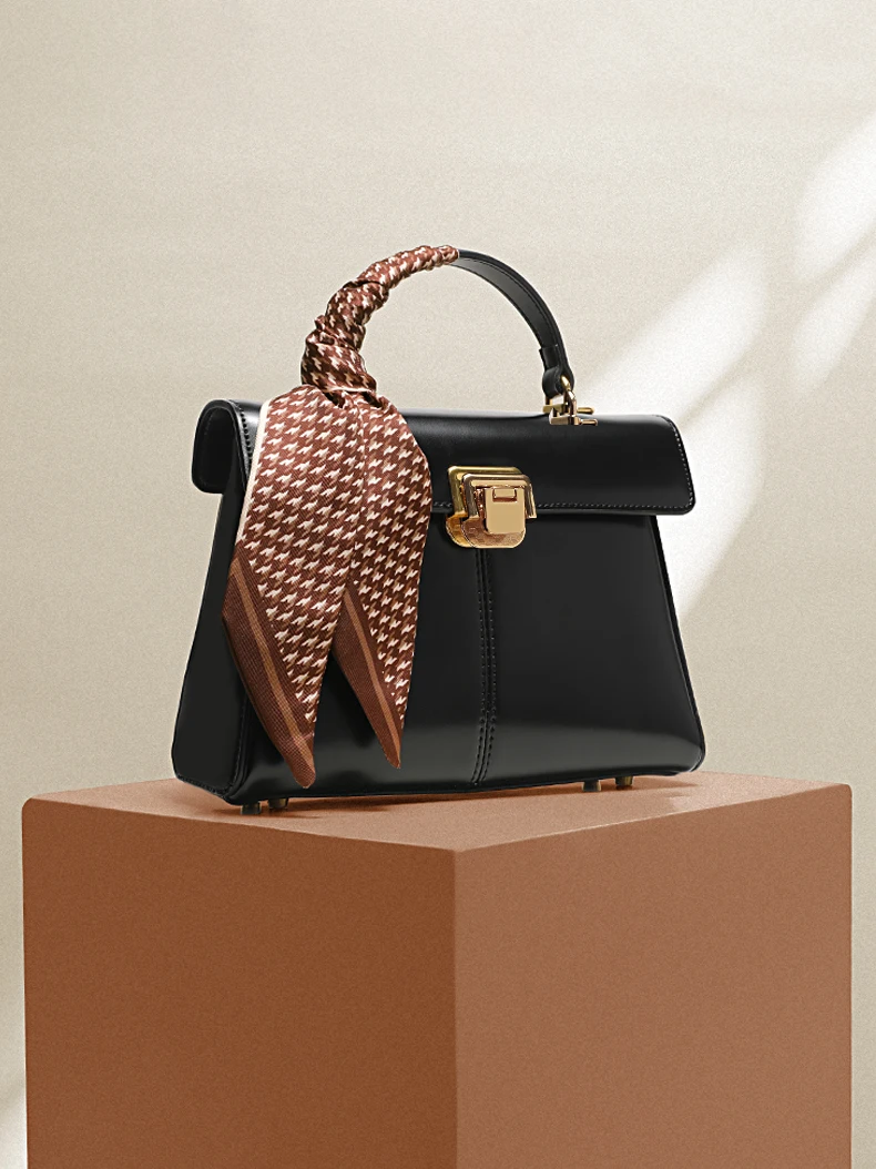 ITAMOOD Genuine Leather Handbag with Scarf | Luxury Designer Trendy Shoulder Bag Solid Color Commuting Bag | bags for women gift