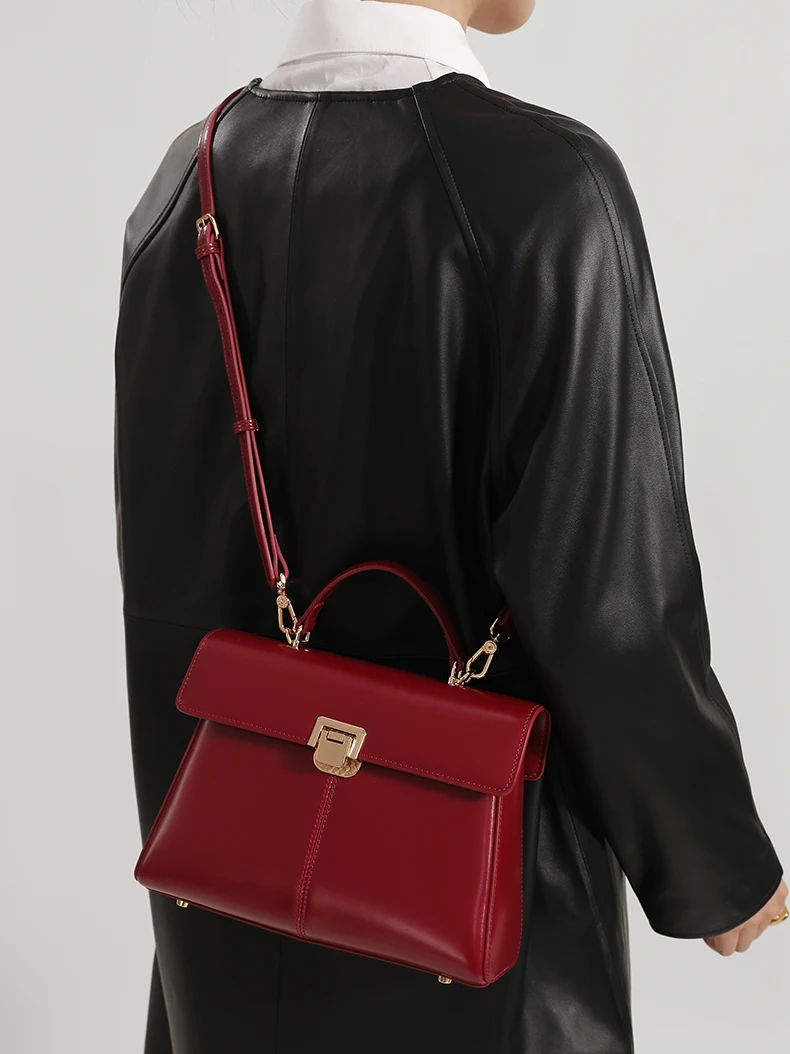 ITAMOOD Genuine Leather Handbag with Scarf | Luxury Designer Trendy Shoulder Bag Solid Color Commuting Bag | bags for women gift