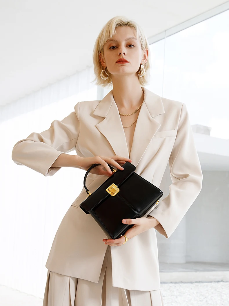 ITAMOOD Genuine Leather Handbag with Scarf | Luxury Designer Trendy Shoulder Bag Solid Color Commuting Bag | bags for women gift
