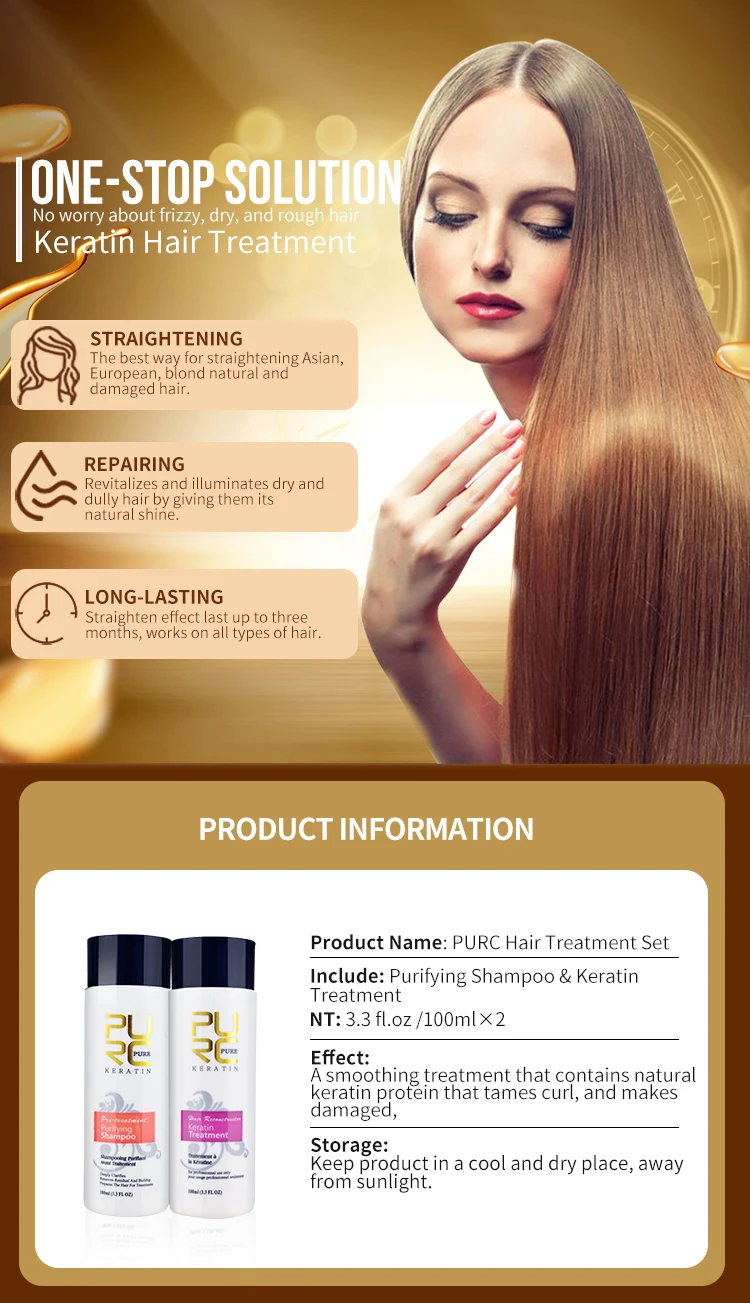 PURC Brazilian Keratin Treatment Cream Straightening Smoothing Hair Mask Sets Repair Damaged Frizz Dry Hair Care for Women 3pcs