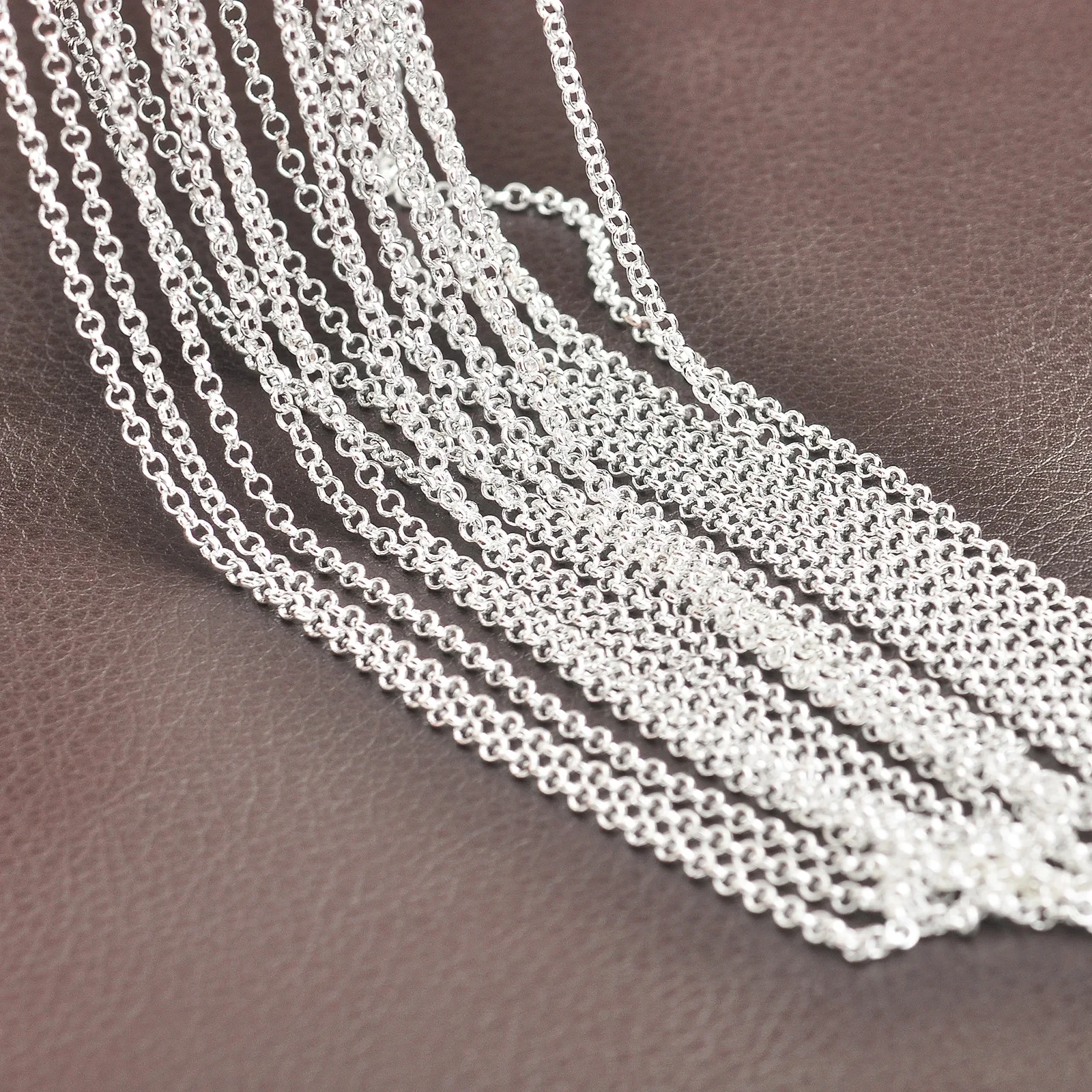 10PCS Wholesale Pure 925 Sterling Silver Color Charm Link Chain Necklace Jewelry with Strong Smooth Lobster Clasps 16-30 Inch