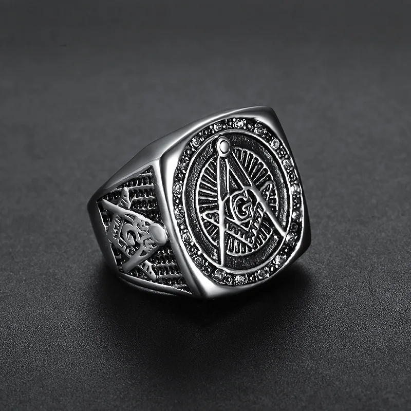 Fashion Rhinestone Masonic Ring Stainless Steel Charm Jewelry Exquisite Mason Freemason Women Men Ring SMR0012