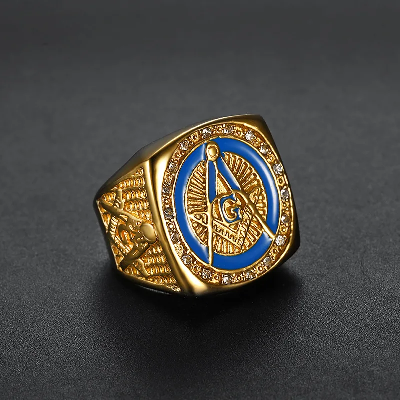 Fashion Rhinestone Masonic Ring Stainless Steel Charm Jewelry Exquisite Mason Freemason Women Men Ring SMR0012