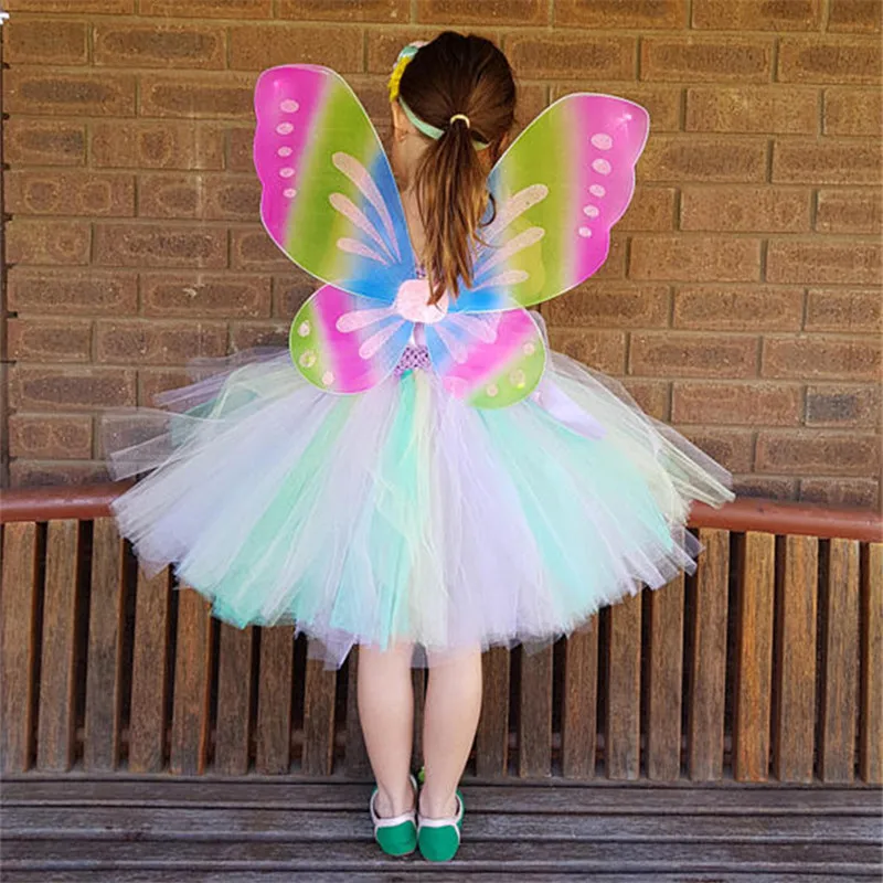 Girls Pastel Unicorn Flower Tutu Dress Kids Crochet Tulle Strap Dress Ball Gown with Daisy Ribbons Children Party Costume Dress