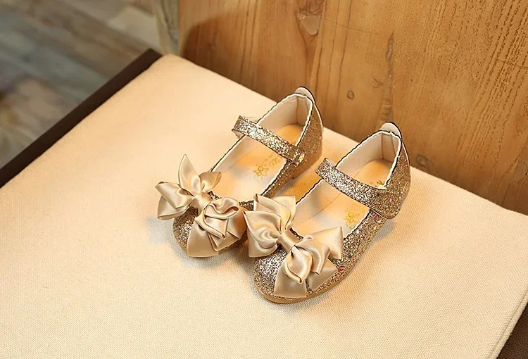 Girls Leather Shoes for Toddlers Kids Big Children Flats Glitter with Bow-knot Princess Sweet Bling Dress Shoes for Dance Party