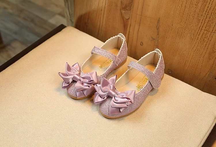 Girls Leather Shoes for Toddlers Kids Big Children Flats Glitter with Bow-knot Princess Sweet Bling Dress Shoes for Dance Party
