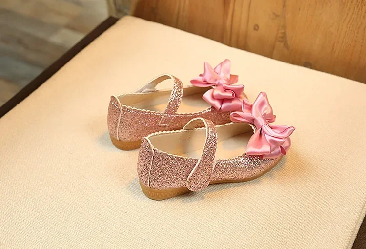 Girls Leather Shoes for Toddlers Kids Big Children Flats Glitter with Bow-knot Princess Sweet Bling Dress Shoes for Dance Party