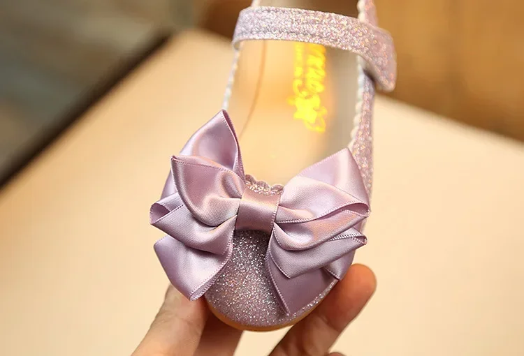 Girls Leather Shoes for Toddlers Kids Big Children Flats Glitter with Bow-knot Princess Sweet Bling Dress Shoes for Dance Party