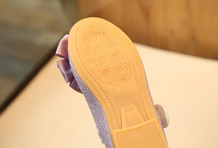 Girls Leather Shoes for Toddlers Kids Big Children Flats Glitter with Bow-knot Princess Sweet Bling Dress Shoes for Dance Party