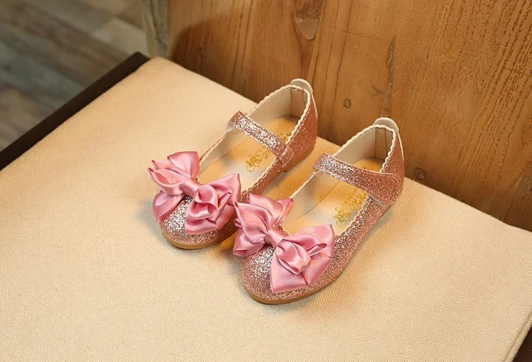 Girls Leather Shoes for Toddlers Kids Big Children Flats Glitter with Bow-knot Princess Sweet Bling Dress Shoes for Dance Party