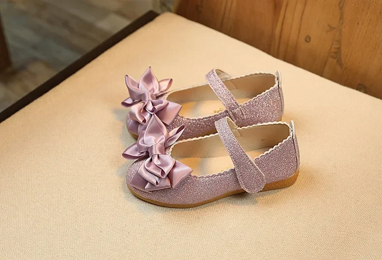 Girls Leather Shoes for Toddlers Kids Big Children Flats Glitter with Bow-knot Princess Sweet Bling Dress Shoes for Dance Party