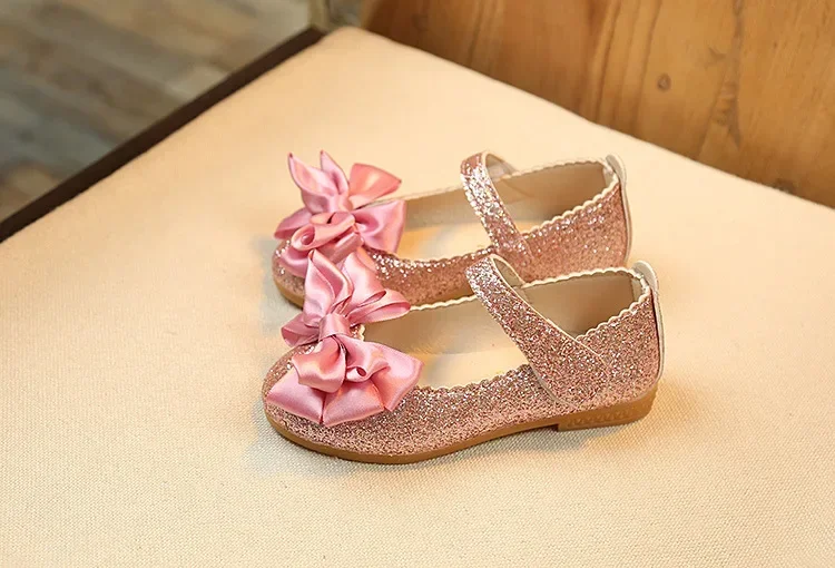 Girls Leather Shoes for Toddlers Kids Big Children Flats Glitter with Bow-knot Princess Sweet Bling Dress Shoes for Dance Party