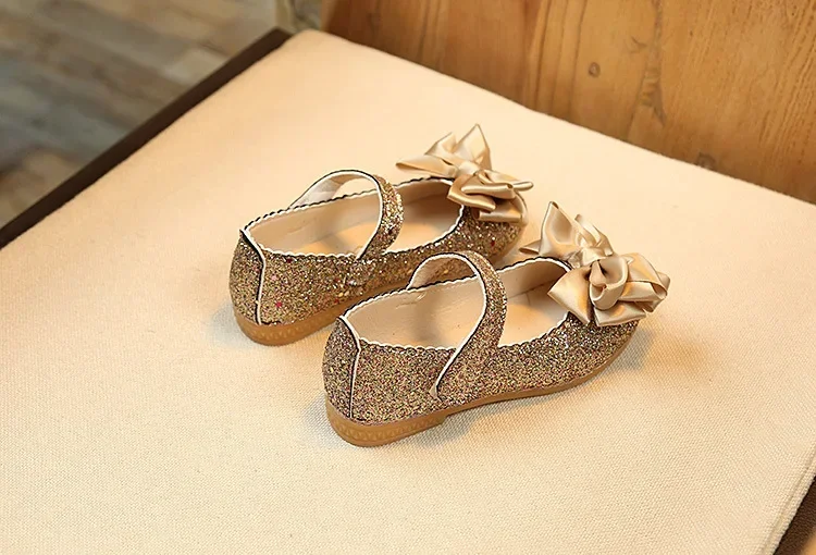 Girls Leather Shoes for Toddlers Kids Big Children Flats Glitter with Bow-knot Princess Sweet Bling Dress Shoes for Dance Party