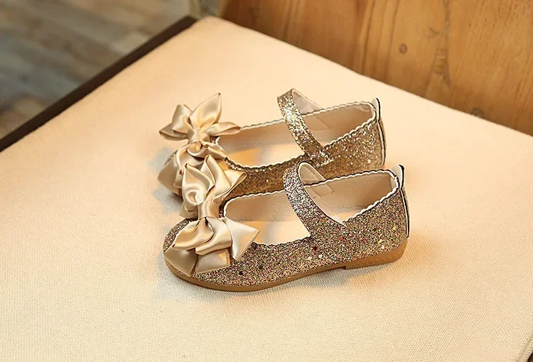 Girls Leather Shoes for Toddlers Kids Big Children Flats Glitter with Bow-knot Princess Sweet Bling Dress Shoes for Dance Party