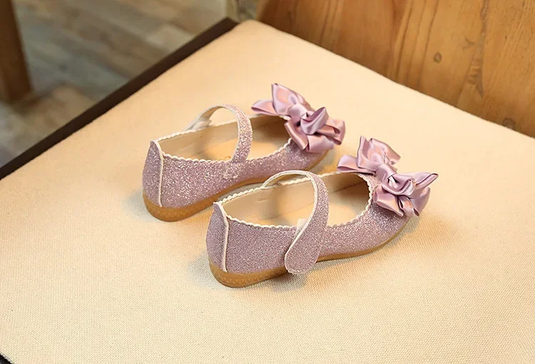 Girls Leather Shoes for Toddlers Kids Big Children Flats Glitter with Bow-knot Princess Sweet Bling Dress Shoes for Dance Party