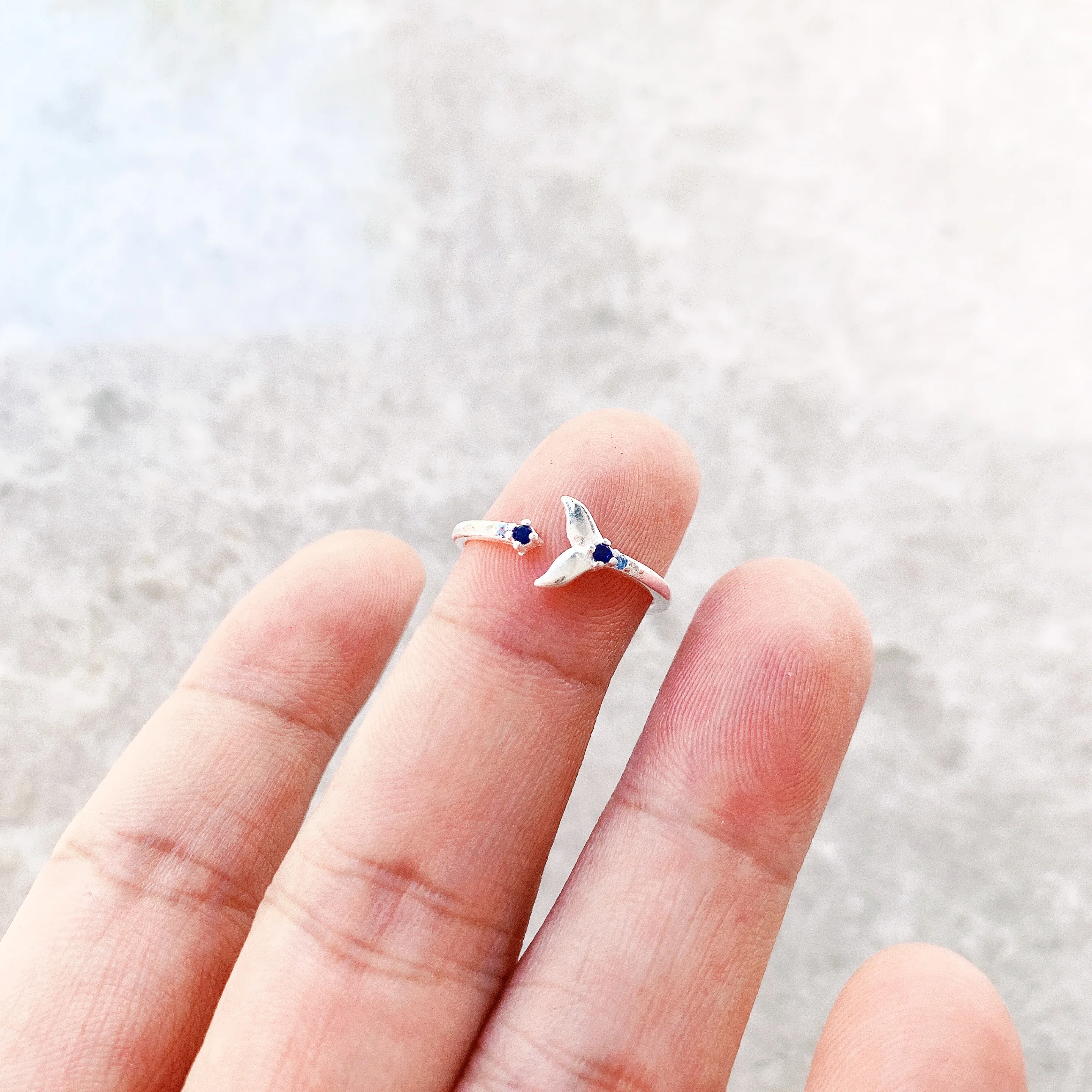 Ring Dolphin Tail Fin With Blue Stones,2022 Europe Style Glam Fine Jewerly For Women Cheerful Gift In Solid 925 Sterling Silver