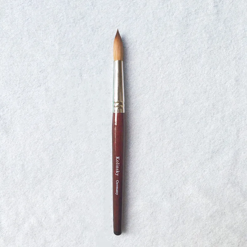 Big Size Round Sharp 1pcs 10#12#14#16#18#20#22#24 Kolinsky Sable Drawing Acrylic Nail Art Brush Red Wood Crystal Manicure Salon