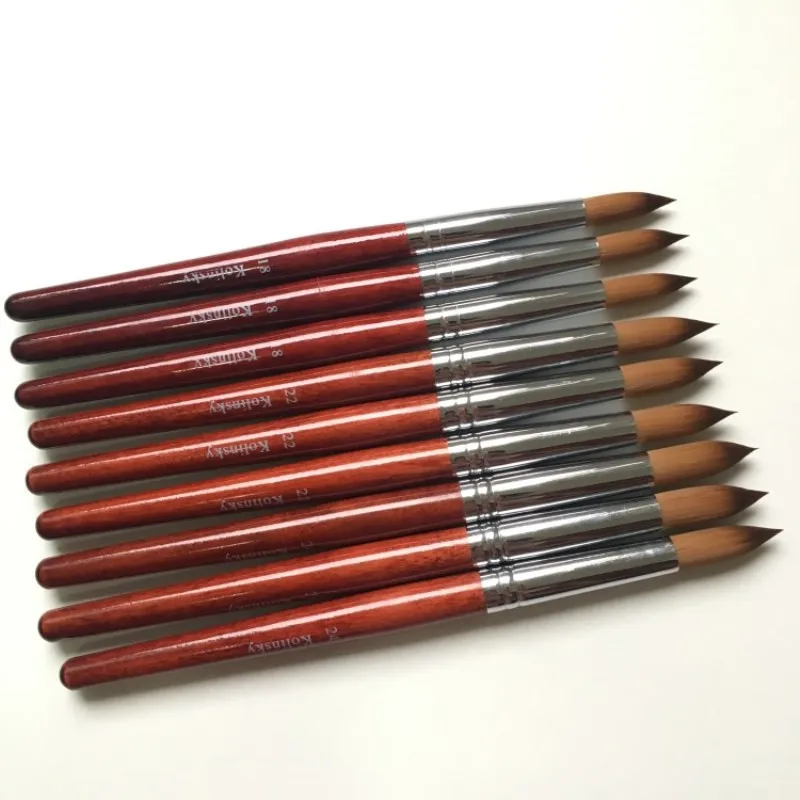 Big Size Round Sharp 1pcs 10#12#14#16#18#20#22#24 Kolinsky Sable Drawing Acrylic Nail Art Brush Red Wood Crystal Manicure Salon