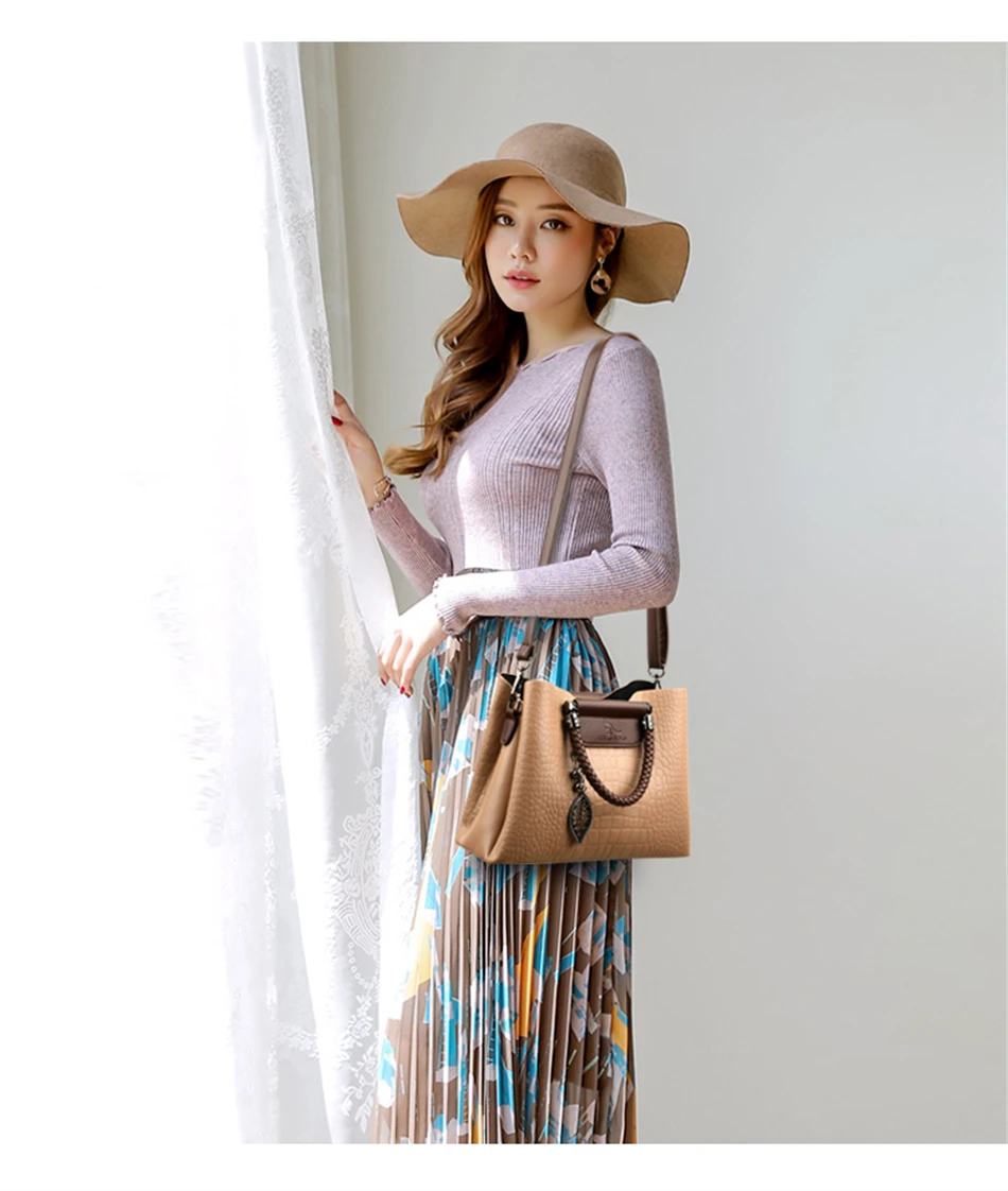 Brand Leather 3 Layers Alligator Crossbody Bag for Women Female Shoulder Messenger Sac Luxury Designer Ladies Handbags